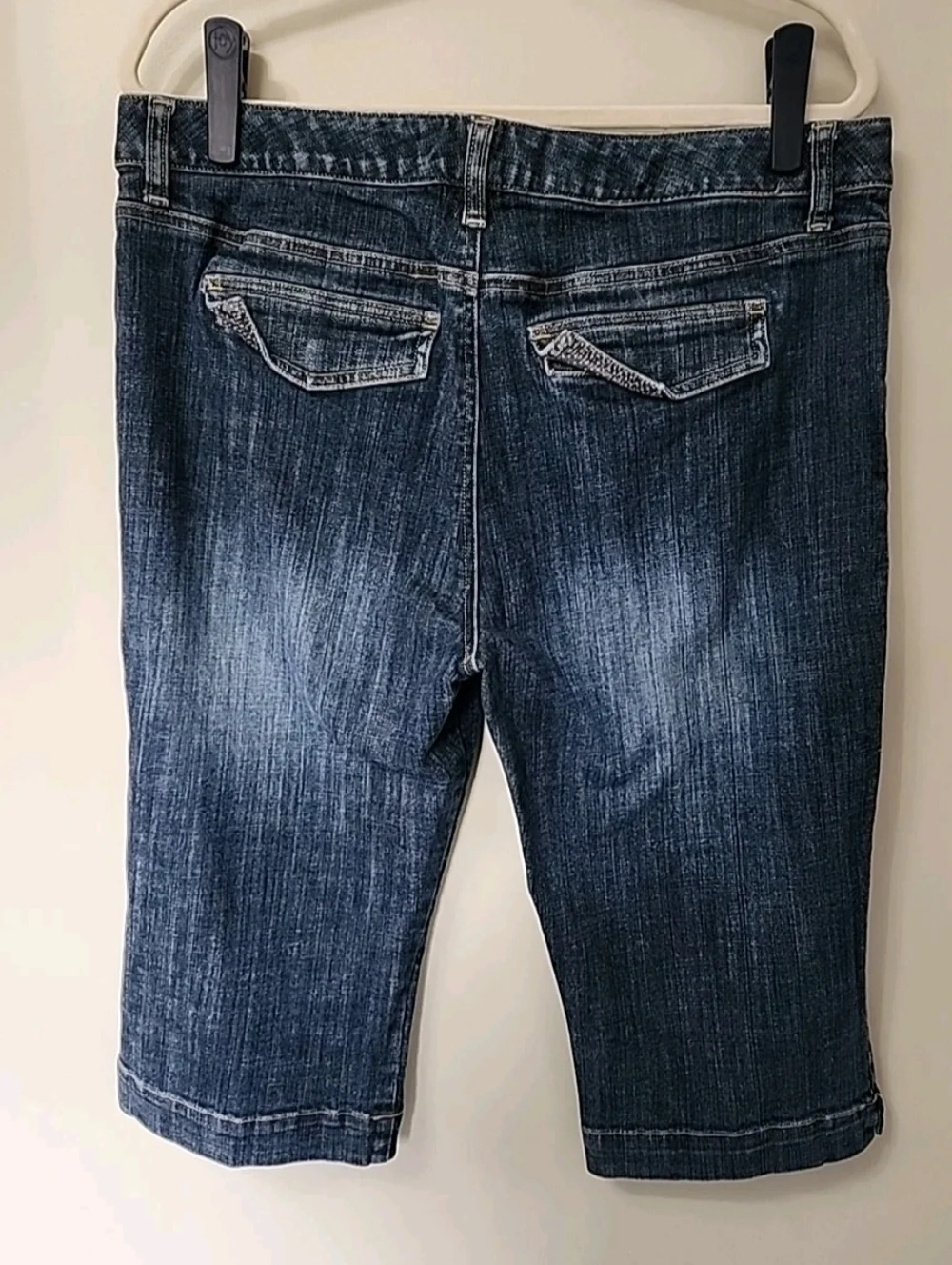Lands' End Women’s  14 - 36 X 16 Dark Wash Denim Bermuda Shorts Stretch Capris